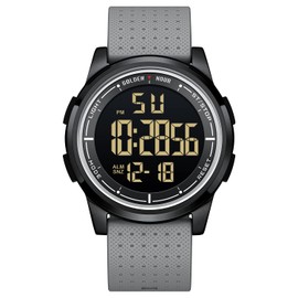 GOLDEN HOUR Ultra-Thin Minimalist Sports Waterproof Digital Watches Men with Wide-Angle Display Rubber Strap Wrist Watch for Men Women in Gray