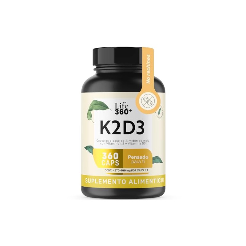 LIFE 360+ Suplemento Alimenticio Vitamina D3 400 UI + K2,