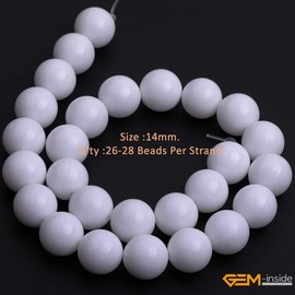 GEM-Inside 14mm White Color Jade Gemstone Beads for Jewelry Making Loose Beads Smooth Round Crystal Energy Stone 15"