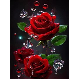 DIY Diamond Painting Kits for Adults, 5D Art Diamond Painting Pictures Set Rose Flower Cross Embroidery Painting for Valentine's Day Home Wall Decor Gifts 12 X 16inch
