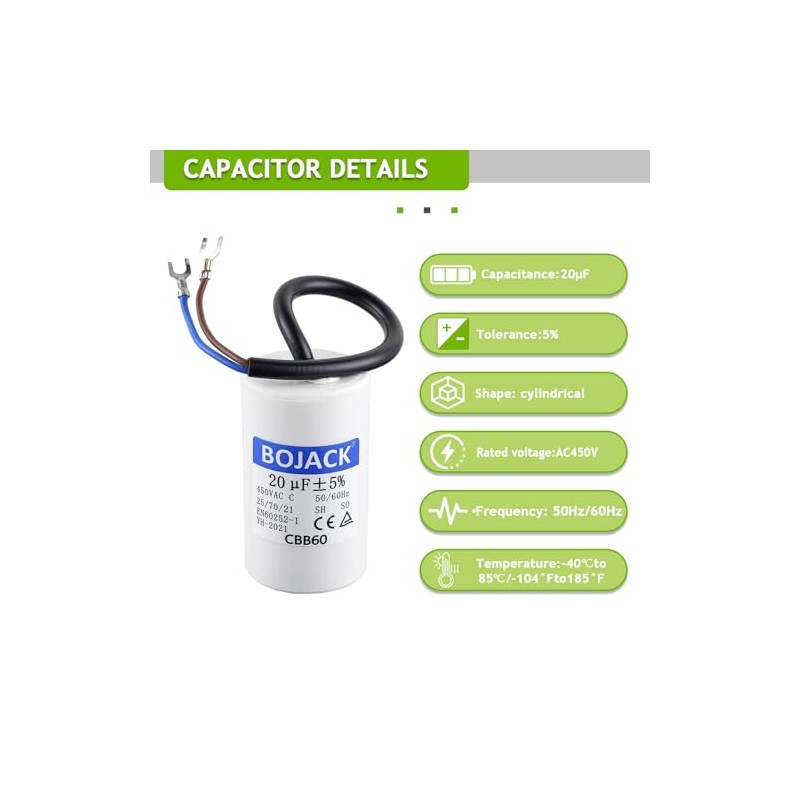 BOJACK 20 uF 450 V CA 20 MFD CBB60 Cable