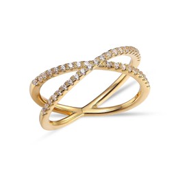 LeCalla 925 Sterling Silver 14K Gold Plated X Ring with Pave CZ Criss Cross Stackable Rings Zirconia Eternity Engagement Wedding Band Ring for Women Teen (Ring Size - 7 No.)