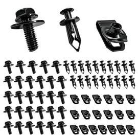 Xiqaler 70 PCS Engine Under Cover Splash Shield Guard Body Bolts, Car Bumper Retainer Fasteners with Clips & Extruded U-Nuts, Vehicle Body Panel Rivet Clips for Fender Liner Side Skirt