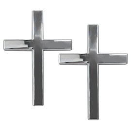 HQRNYP 2PCS Metal Jesus Christ Cross Badge Stickers, Cross Decal, 2.5"×1.8" 3D Jesus Christ Car Emblem Badge Decal, Self Adhesive Scratch Covering Metal Emblem Decals Fit Car Body Fender Tail (Silver)