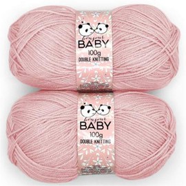 FabFinds Knitting Wool Yarn Chunky Soft Strong Machine Washable (Baby Pastel Double Knitting (2X100g), Pink)