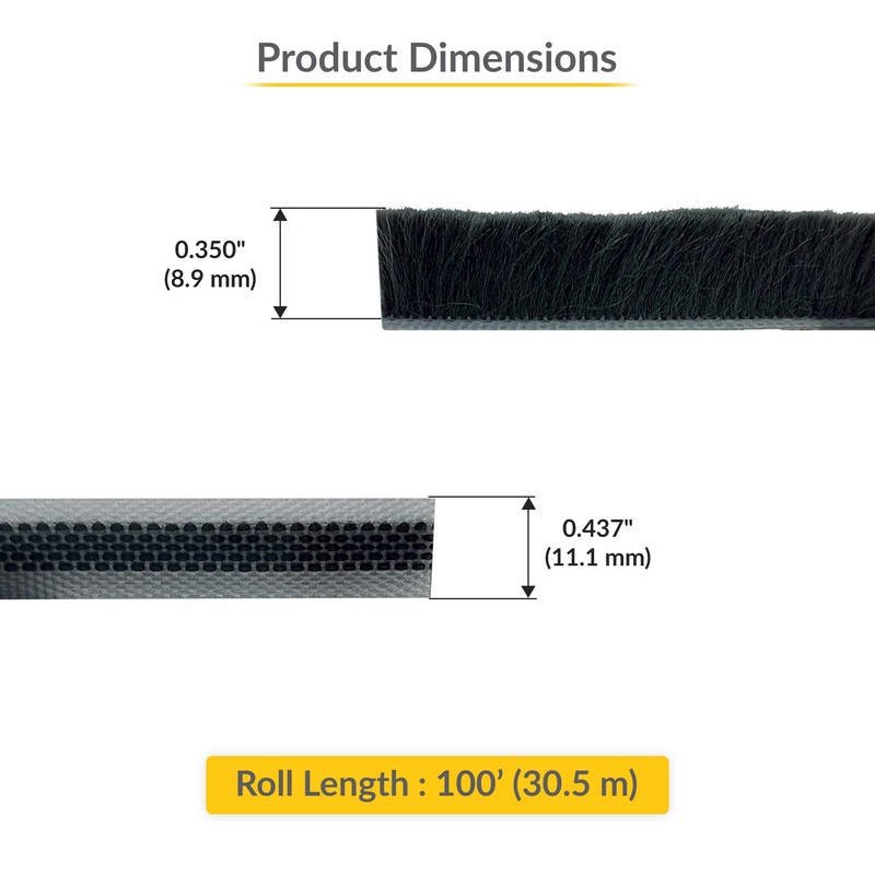 Brixwell Storefront Door Pile Weatherstrip - 100' Roll, 0.350" Pile