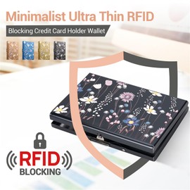 BONSYL® Metal Credit Card Holder Wallet, Ultra Thin RFID Blocking Credit Card Wallet with 6 Slots for Men and Women.(6 Card/Black/Flower)