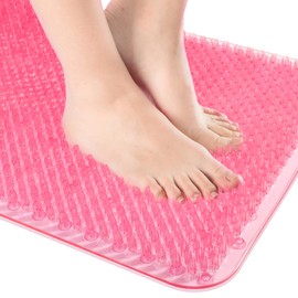 OTHWAY Non Slip Grassy Bathtub Mat : 25.6X13.4 inches Sturdy But Soft Bath Mat_Quick Drain Shower Floor Mat with Soft Bristles for Scrubbing Feet (Clear Pink)