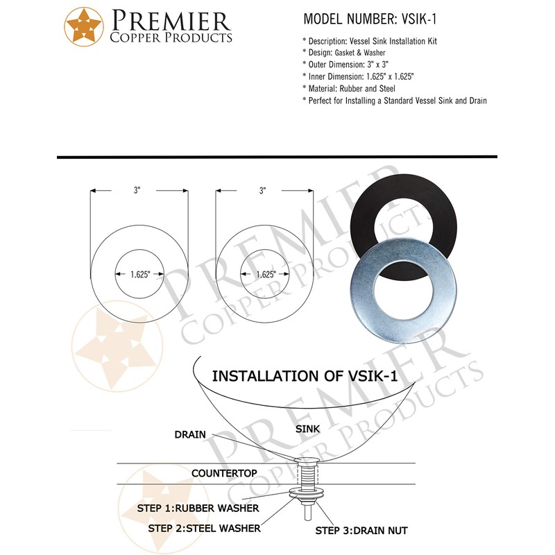 Premier Copper Products VSIK-1 Vessel Sink Installation Kit