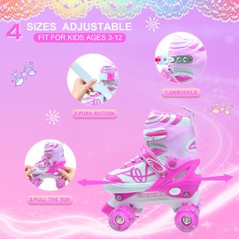 Kids Roller Skates for Girls Boys with Glitter Details-SMOOJOY Outdoor ​Musical Design Roller Skates with Light Up Wheels, Adjustable Rollerskates for Kids Ages 3-12 Birthday Gift patines para niñas
