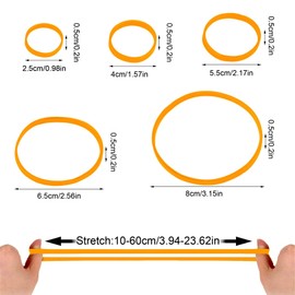 100pcs Yellow Rubber Bands 5 Sizes Heavy-Duty Thick Rubber Band Assorted Wide Elastic Band for Litter Box File Folder Camping Hiking Home School Office Supplies-0.9/1.5/2.1/2.6/3.1IN