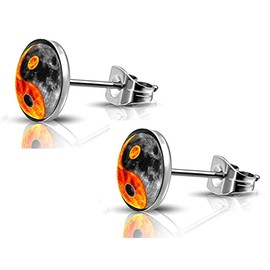 SIISPRI 316L Surgical Stainless Steel Yin Yang Round Circle Button Stud Post Earrings 10MM (silver)