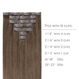 WENNALIFE Seamless Clip In Hair Extensions Human Hair, 12 Inch 80g 7pcs Light Ash Brown Real Hair Extensions Clip in Human Hair Invisible PU Skin Weft Natural Remy Hair