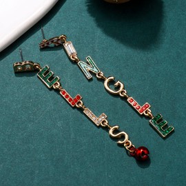 ANGLESJELL Christmas Earrings for Women Holiday Rhinestone Reindeer Dangle Earrings Xmas Jingle Bells Beaded Earrings Christmas Festive Party Jewelry Gifts, Zinc, crystal