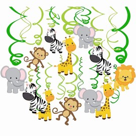 Comius 30 Pieces Jungle Animals Theme Ceiling Hanger Spiral Garlands Decorative Swirl for Children's Party Boys and Girls Birthday Decoration