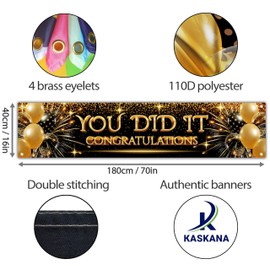 You Did It Banner- Congratulations Banner - Well Done - We Are So Proud Of You Decorations - Happy Graduation for Prom - 180x40 cm (Black & Gold)