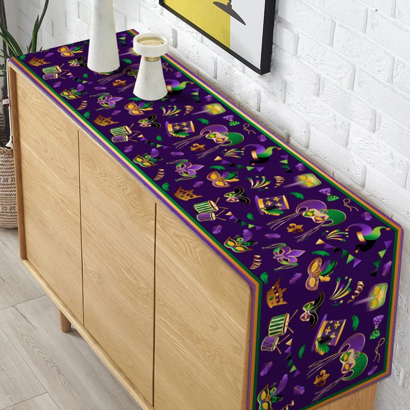 Pudodo Mardi Gras Table Runner Carnival Mask Fleur De Lis