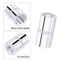 FOCMKEAS 4PCS 10mm Shallow Socket, 1/4 Inch Drive, 6-Point, Metric, Heat Treated CR-V Steel Short Sockets, Full Polishing, 1 Inch Length