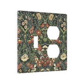 Naiqadnehz Wallplates Vintage Dark Floral William Morris Green Flower 1 Toggle 1 Duplex Switch Plate Electrical GFCI Faceplate Decorative Light Switch Covers for living Room Home Decor