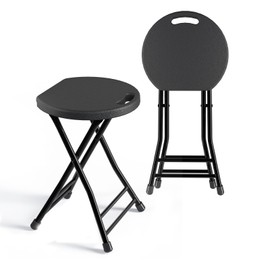 IWDOO Folding Stool with Handle, Pack of 2 Folding Bar Stool with Non-Slip Feet, 18 Inch Foldable Stool for Camping, Indoor and Outdoor Stools, Black