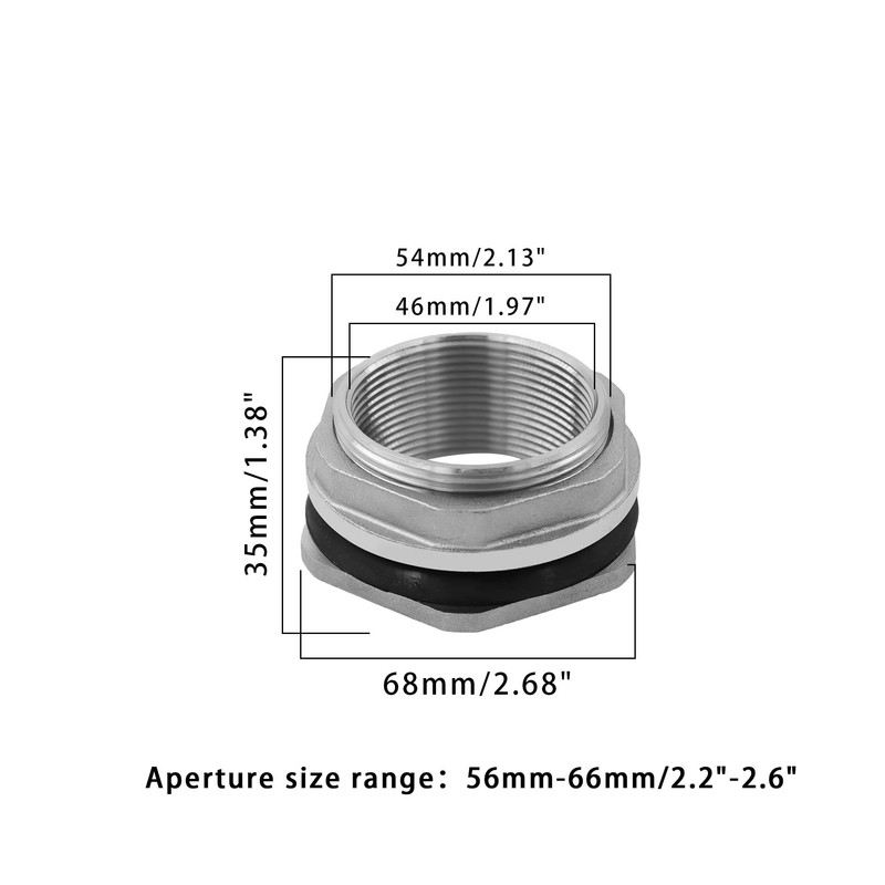 1.5" Bulkhead Water Tank Connector SUS304 Stainless Steel Thru-bulk Fitting,SAFYY