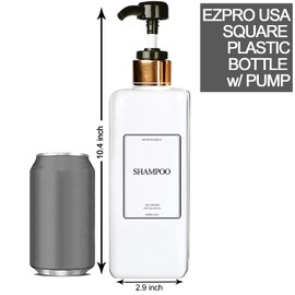 Empty Plastic Pump Bottles Square Shampoo Bottle Conditioner Soap Lotion Refillable, BPA Free for Body Wash, Moisturizer, Face Cream, Liquid Hand Soap, Self-Tanner, Set of 3