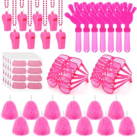 Realspring 148 Pcs School Spirit Items Bulk Team Spirit Week Accessories Include Hand Clappers Noisemakers Whistles Cheerleading Pom Poms Shutter Glasses Eye Black Sticker for Sports (Pink)