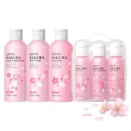 LAIKOU Shampoo and Conditioner Set with Body Wash and Travel Size 3-in-1 Set, Shampoo and Conditioner for Women, Routine Shampoo for Dry Hair 7.04 Fl Oz 3Pcs and 1.69 Fl Oz 3pcs