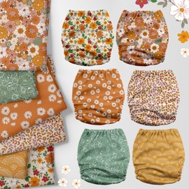 Mama Koala 3.0 Pocket Cloth Diapers for Babies with AWJ Lining, 6 Pack with 6 5-Layer Natural Cloth Diaper Inserts - Reusable and Washable Pocket Diapers(A-Little Daisies)