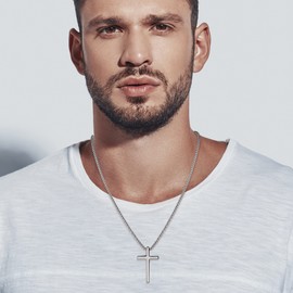 day.berlin Men's Cross Necklace in Gold 18 Carat Gold-Plated Necklace 60 cm Long with Cross Pendant, Sturdy Venetian Chain Made of 316L Stainless Steel for Men, Nickel-Free and Waterproof, Stainless