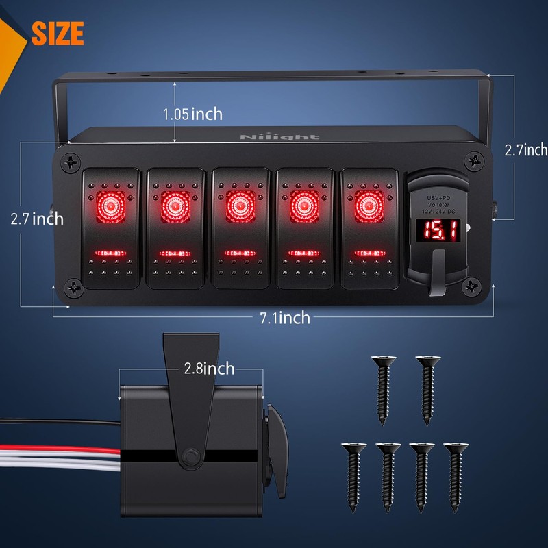 Nilight 5 Gang Rocker Switch Box 12V SPST ON Off