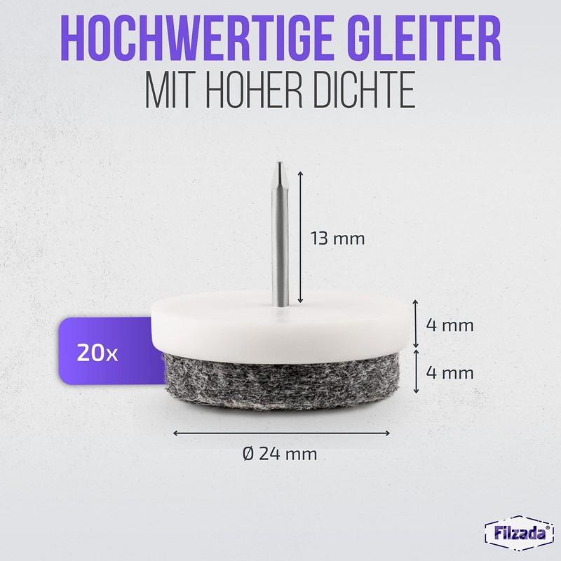 Filzada® 20 x Felt Glides Nail – Diameter 24 mm