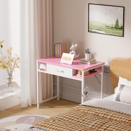 Pamray 32 Inch Small Computer Desk with Drawers for Bedroom Small Spaces