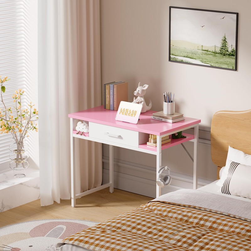 Pamray 32 Inch Small Computer Desk with Drawers for Bedroom