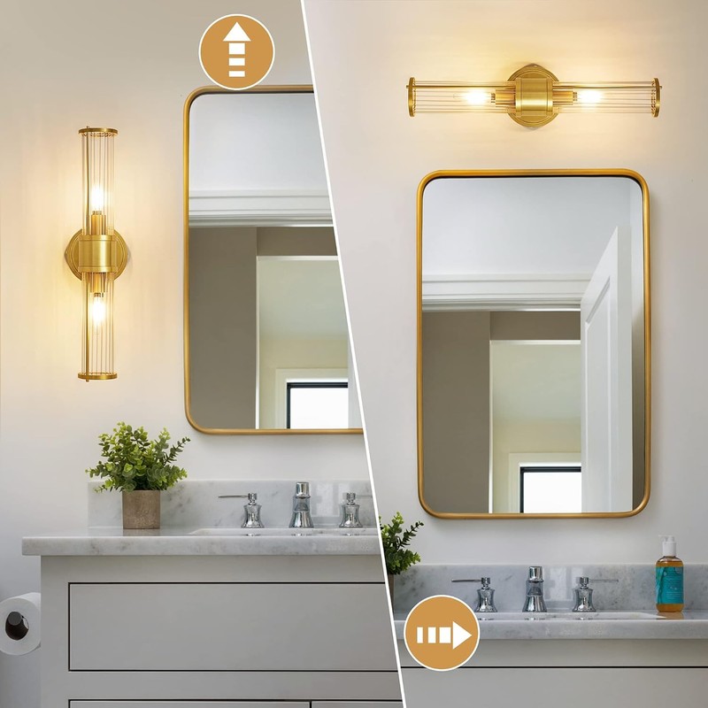 Linour Brushed Gold Wall Sconces Set of 2, Modern Bathroom