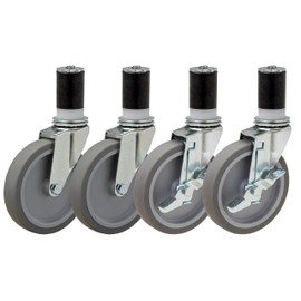 5" Caster Set of 4 | for Food Prep and Work Table with Thermoplastic Rubber Wheels: for Tables with 1.5" ID Tubing | 2 Swivel and 2 with Brake
