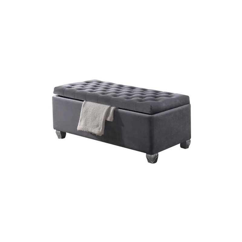 Acme Rebekah Fabric Tufted Upholstered Bench with Storage in Gray