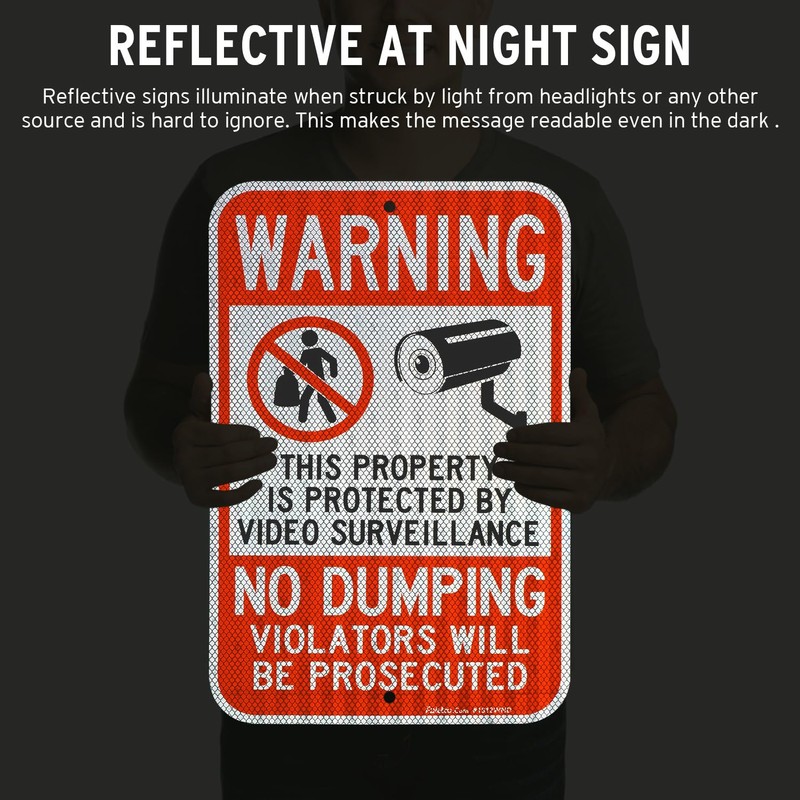 Faittoo Large No Dumping Sign, Property Protected By Video Surveillance