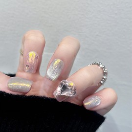 BIBII Nails Handmade Nail Tip, Popular, Popular in Korea, Cute, Short, Pink, 10 Pieces, Ultra Thin, 100% Handmade Nails, Press on Nails, Magnet, 3D Nails, Stars, Roses, Luxury, Mass-Produced, Dreamy,