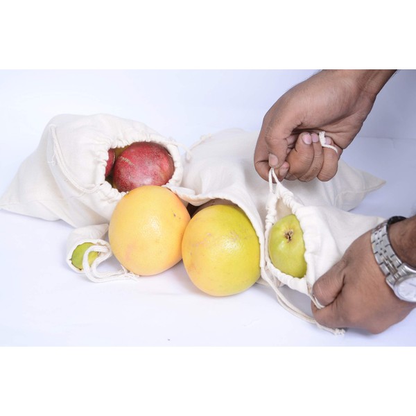 Re-usable and Eco-Friendly 6x10 Inches Cotton Double Drawstring Muslin Bags- Set of 100