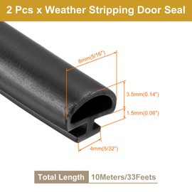PATIKIL Window Weather Stripping Door Seal, 5/16" Wide Bulb Bubble TPE Weatherstrip Seal for 5/32" Slot Door Frame Window (10 M/33 Ft, Black)