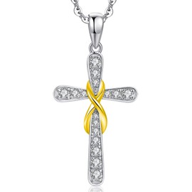 Infinity Cross Necklace Womens Gold Cross Infinity Necklace 925 Sterling Silver Infinity Cross Necklace,Cross With Infinity Necklace for Women White Gold Silver Cross Necklace Gold Cross and Infinity Necklace for Women