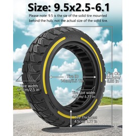 GLDYTIMES 9.5x2.50 Scooter Tire Fit for NIU KQi3 Pro Max Sport Scooter, 9.5x2.5-6.1 Off-road Tubeless Wheel, 9.5" Front Rear Tire, Puncture-Free, Hassle-Free Maintenance, Shockproof (Yellow 1Pc)