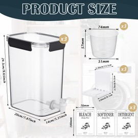 Soaoo 3 Set 87 oz Liquid Laundry Detergent Dispenser with Faucet and Cup Holder Labels Plastic Fabric Softener Container Detergent Drip Catcher for Laundry Room Washing Soap