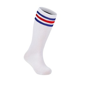 Zando Kids Baseball Socks Soft Soccer Socks kids 4-6 Breathable Cotton Boys Baseball Socks Three Stripe Long Socks Knee High Socks for Girls Boys Holloween socks 1 Pack White Blue Red 3-6 Years