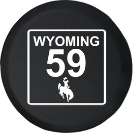 Funny Spare Tire Wheel Cover for Camper SUV Trailer Truck RV JP Thick PVC Leather | Wyoming State Route 59 Black 29 Inch