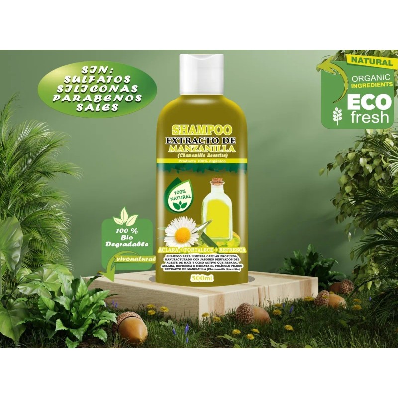 3 Shampoo Extracto Manzanilla 500ml C/u + Aceite Bergamota