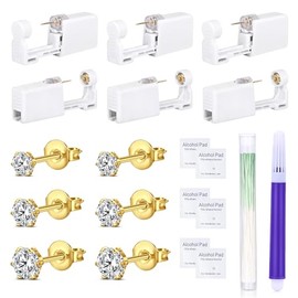 DJCIW 14PCS Ear Piercing Kit,Ear Piercing Gun kit Set for Safe and Precise Ear Piercings Gold Ear Piercing Tool with CZ Stainless Steel Ear Studs 3mm 4mm 5mm for Women Ear Piercing