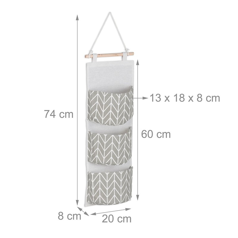 Relaxdays Hanging Organiser, 3 Compartments, Cotton, H x W: 74