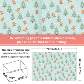 Whaline 12 Sheets Christmas Wrapping Paper - Not Roll - Tree Deer Gingerbread Pink Mint Green Gift Wrap Paper Folded Flat for DIY Crafts Xmas Birthday Winter Party, 19.7 x 27.6 Inch